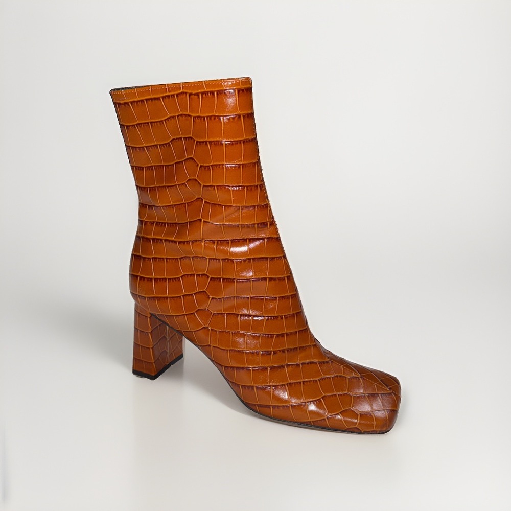 By Far Celine Square Toe Croc-Embossed Leather Ankle Boots EU 40 US 10 $624